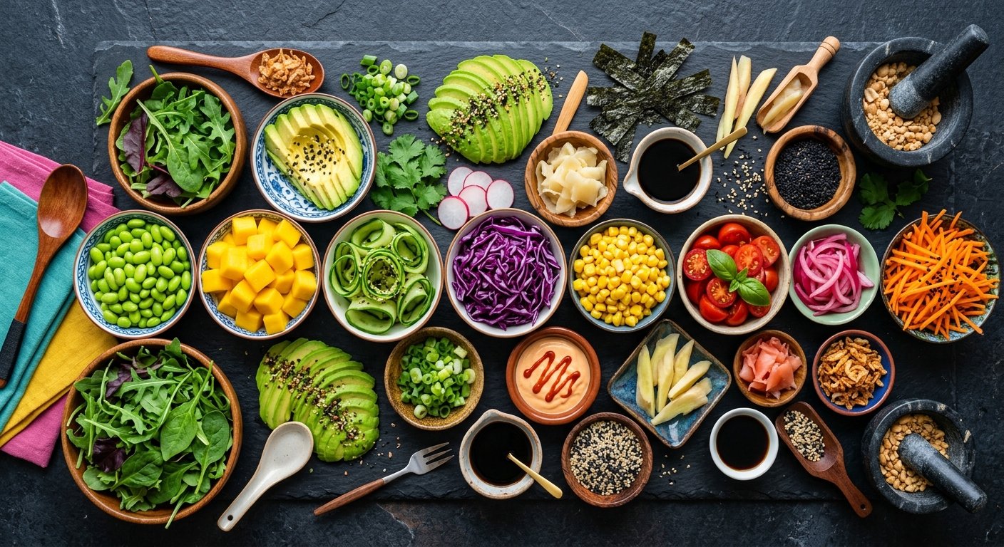 Garnitures fraîches pour poke bowl personnalisé